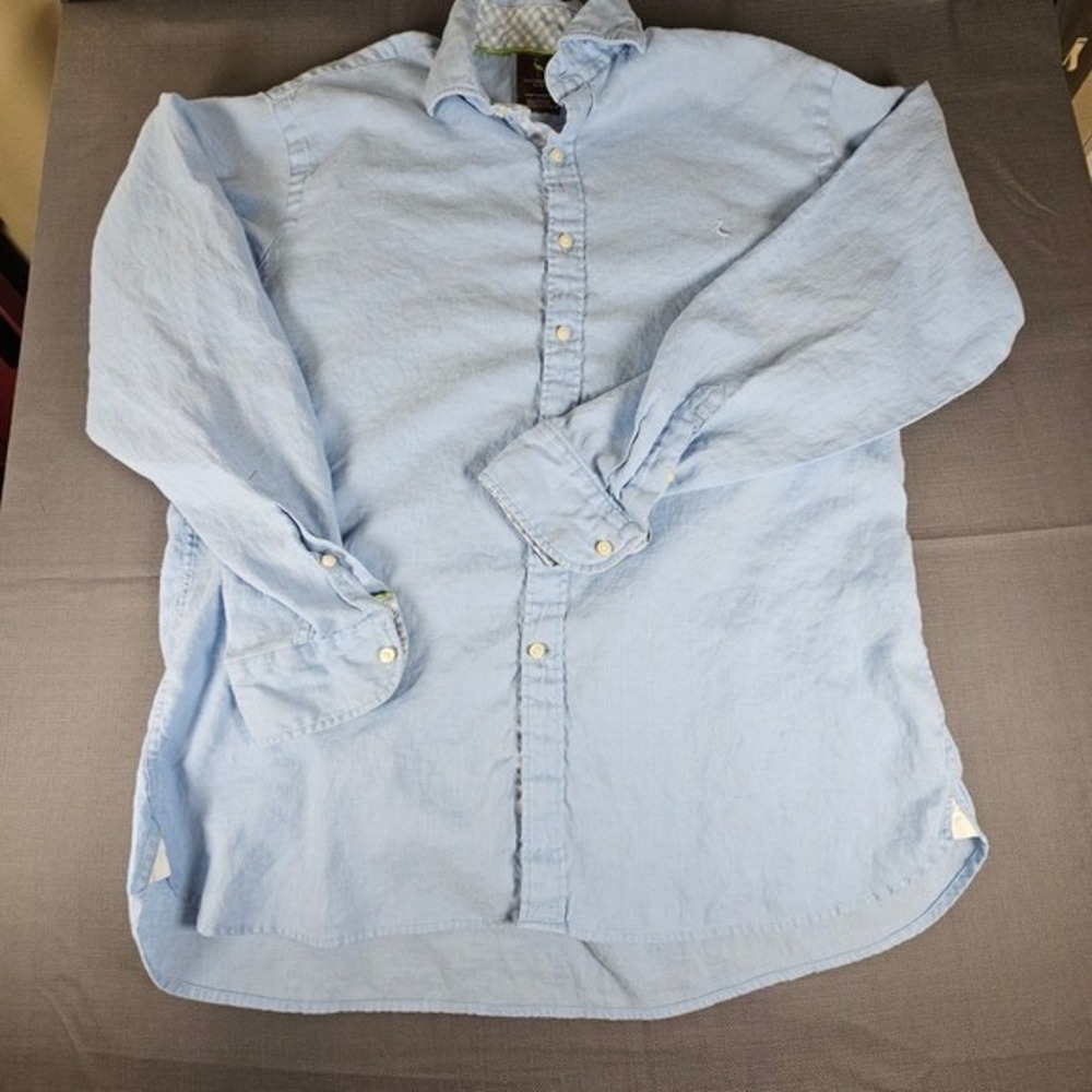 Tailorbyrd Mens XL Light Blue 100% Linen Long Sleeve Casual Button Down Shirt